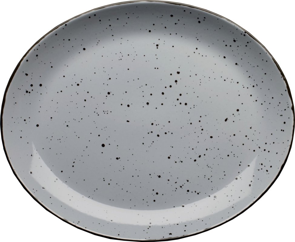 Porzellanserie "Granja" grau Platte flach oval, 30,5 x 25,5 cm (1)