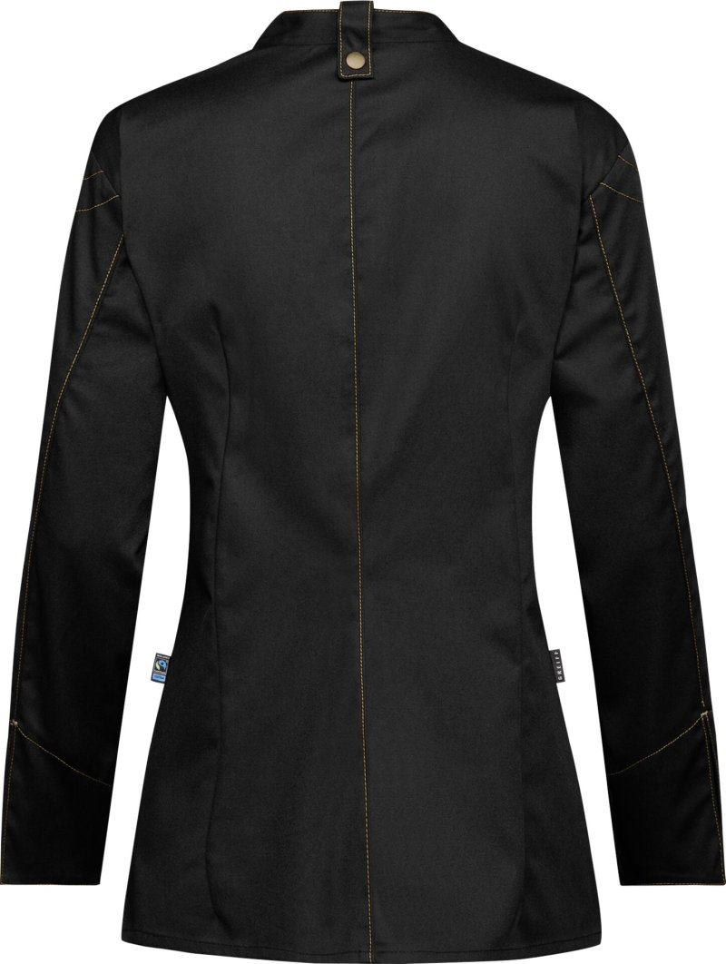 Kochjacke Damen, Kontrast-RV gold-bronze , langarm, schwarz Gr. S (2)
