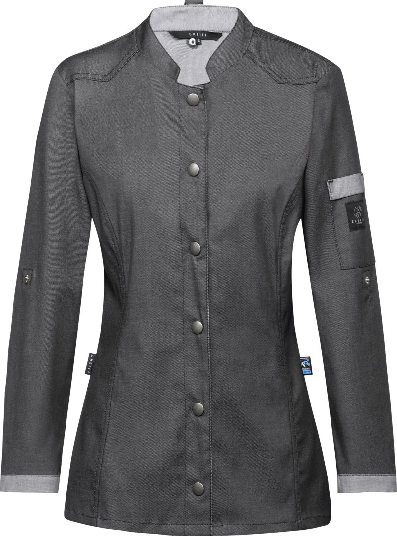 Kochjacke Damen, Bikerstyle, langarm, anthrazit Gr. S (1)
