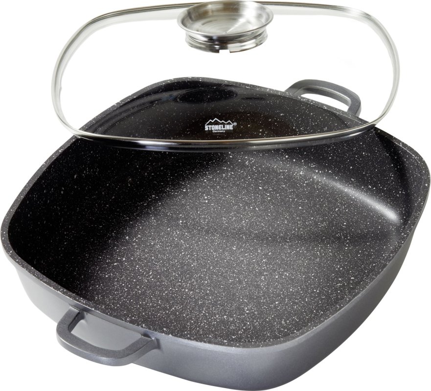 Bratpfanne eckig antihaft mit Aromaglasdeckel 6 Liter (3)