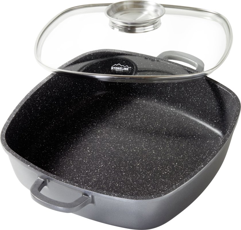 Bratpfanne eckig antihaft mit Aromaglasdeckel 4,7 Liter (3)